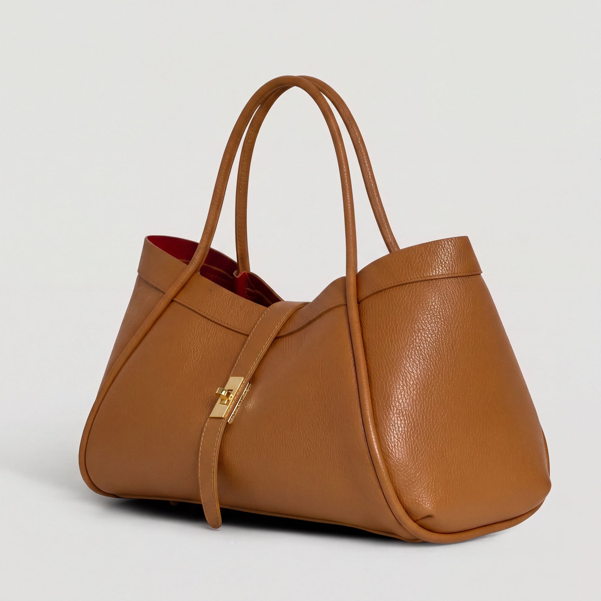 Bianca Large Leather Handbag by Clemés in Tan on light grey studio background