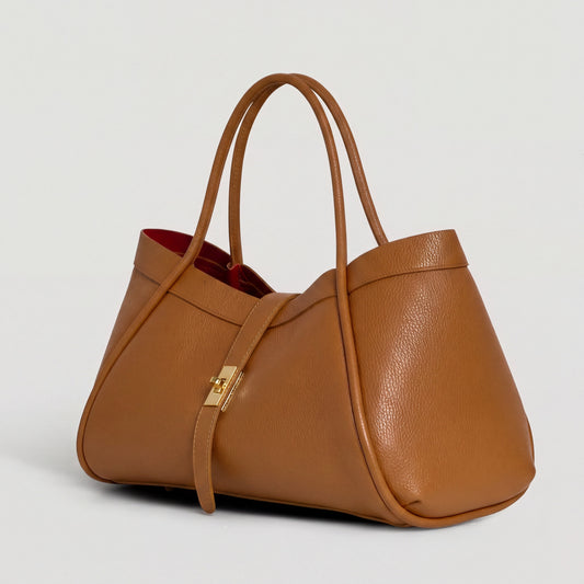 Bianca Large Leather Handbag by Clemés in Tan on light grey studio background