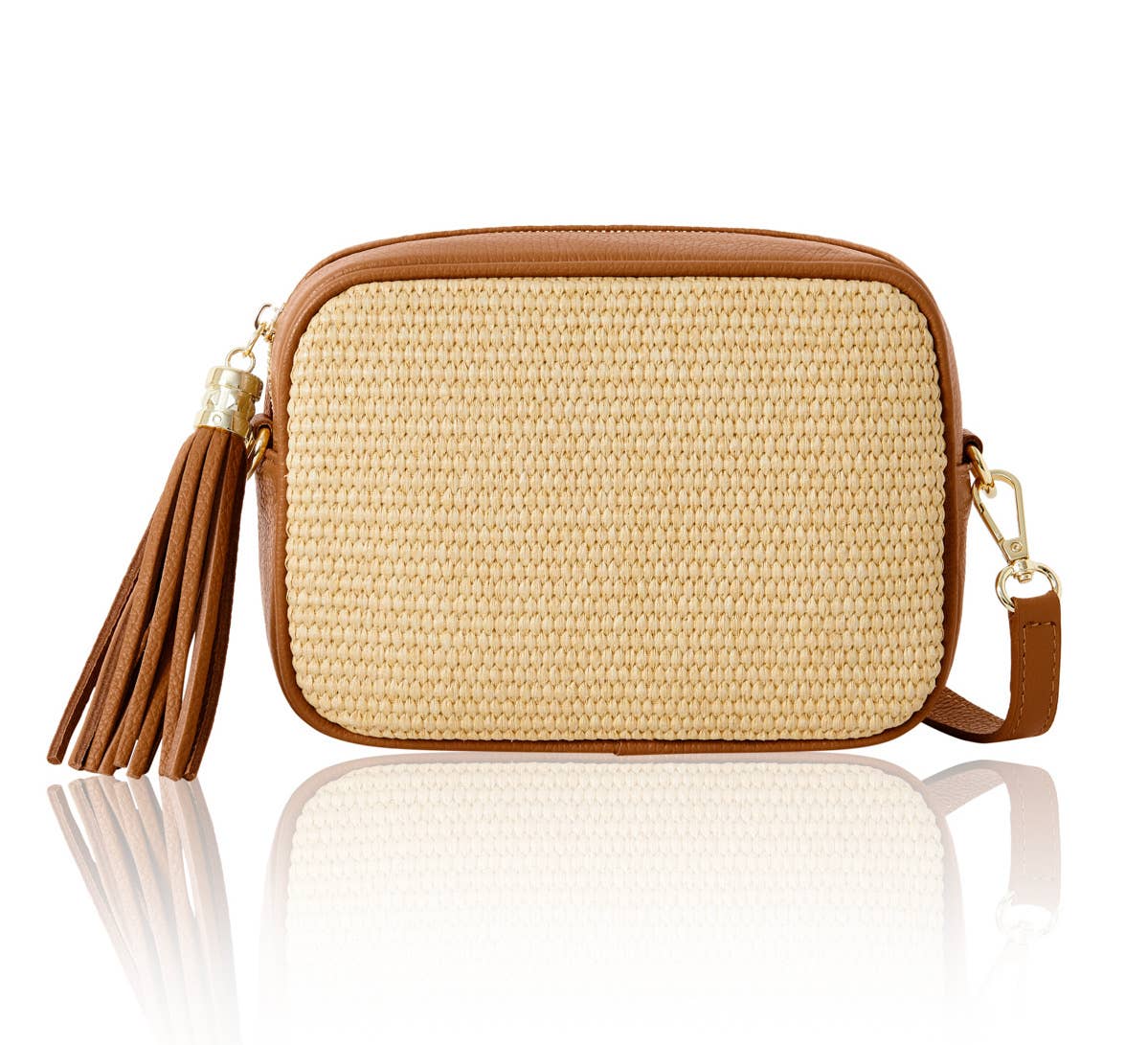 Éloise Raffia & Leather Tassel Camera Crossbody Bag by Clemés