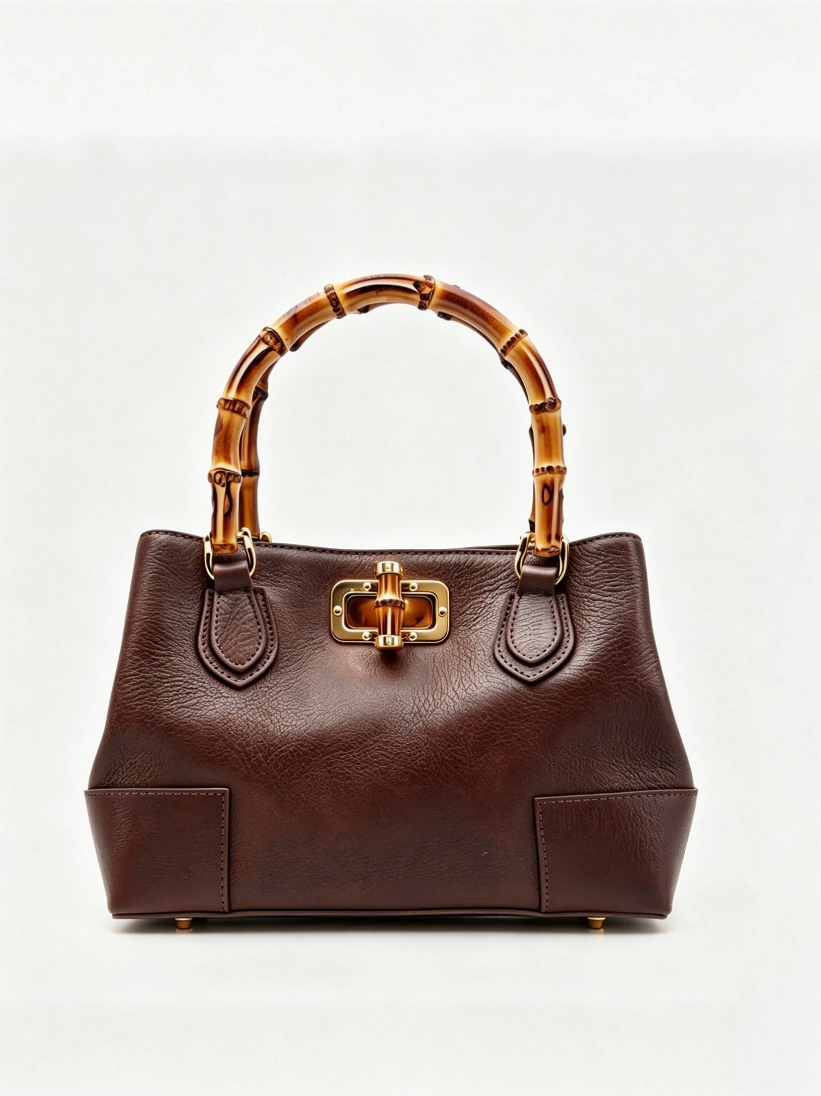 Medium Ginevra bamboo-handle leather bag in Dark Brown by Clemés
