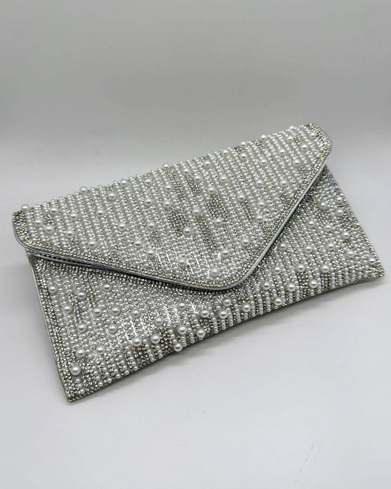 Perlette Pearl & Crystal Envelope Clutch by Clemés