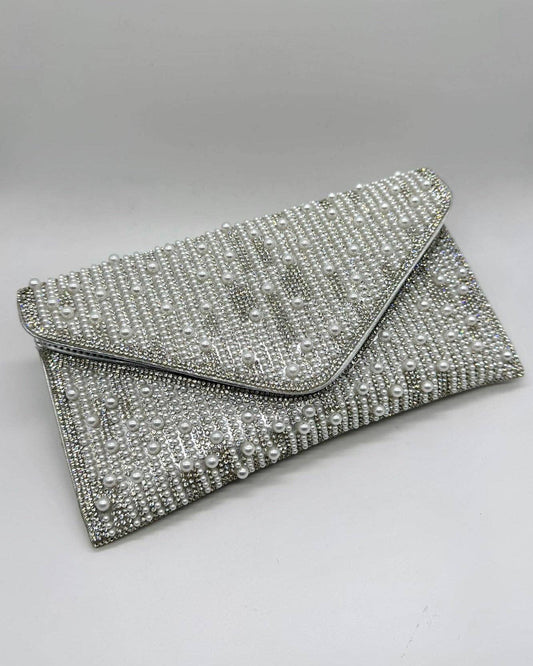 Perlette Pearl & Crystal Envelope Clutch by Clemés