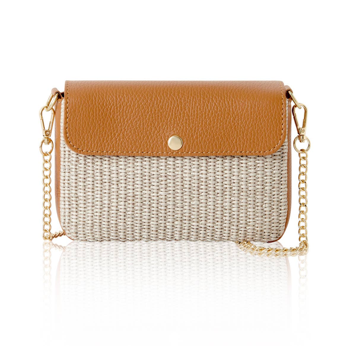 Élodie Raffia  & Leather Flap Crossbody Bag