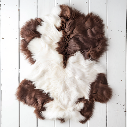 Natural Premium Argentine Criollo Long Hair Goatskin W65 x L75, Chocolate & Ivory