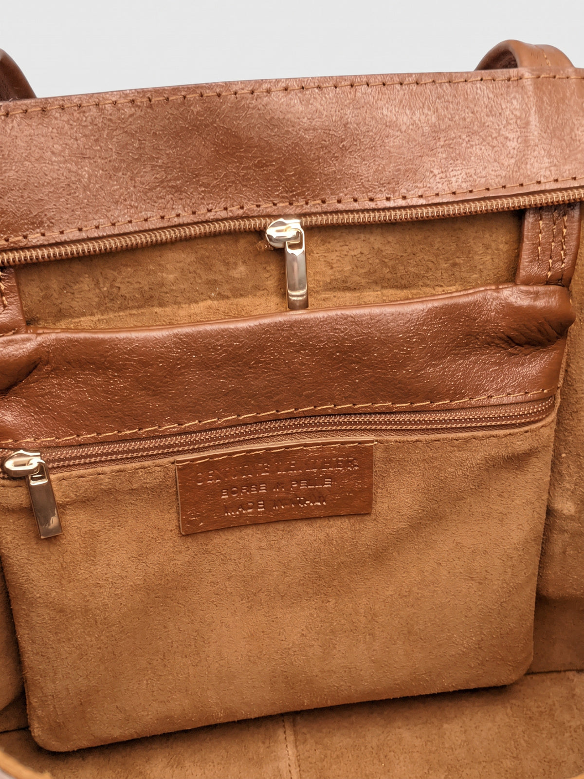 Carlotta oversized leather tote by Clemés in Dark Tan leather, inside zip pocket and top zip detail