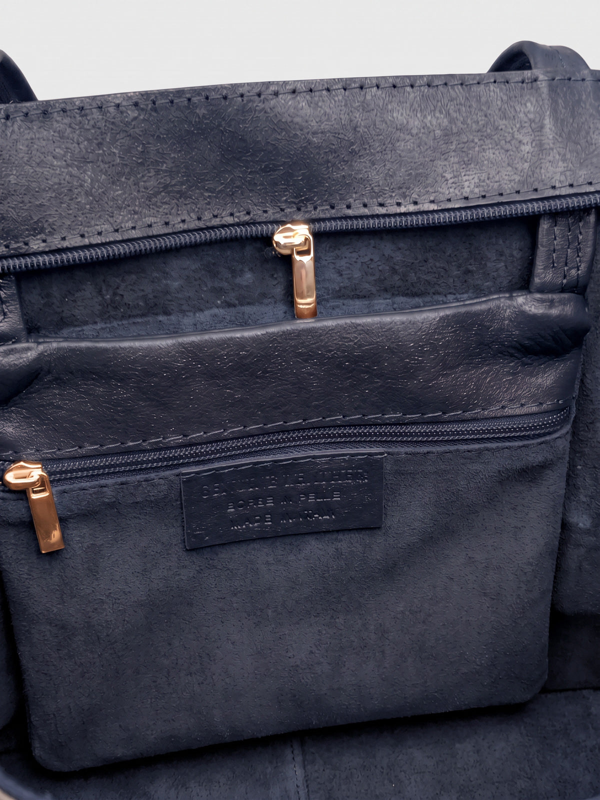 Carlotta oversized leather tote by Clemés in Navy leather, inside zip pocket and top zip detail