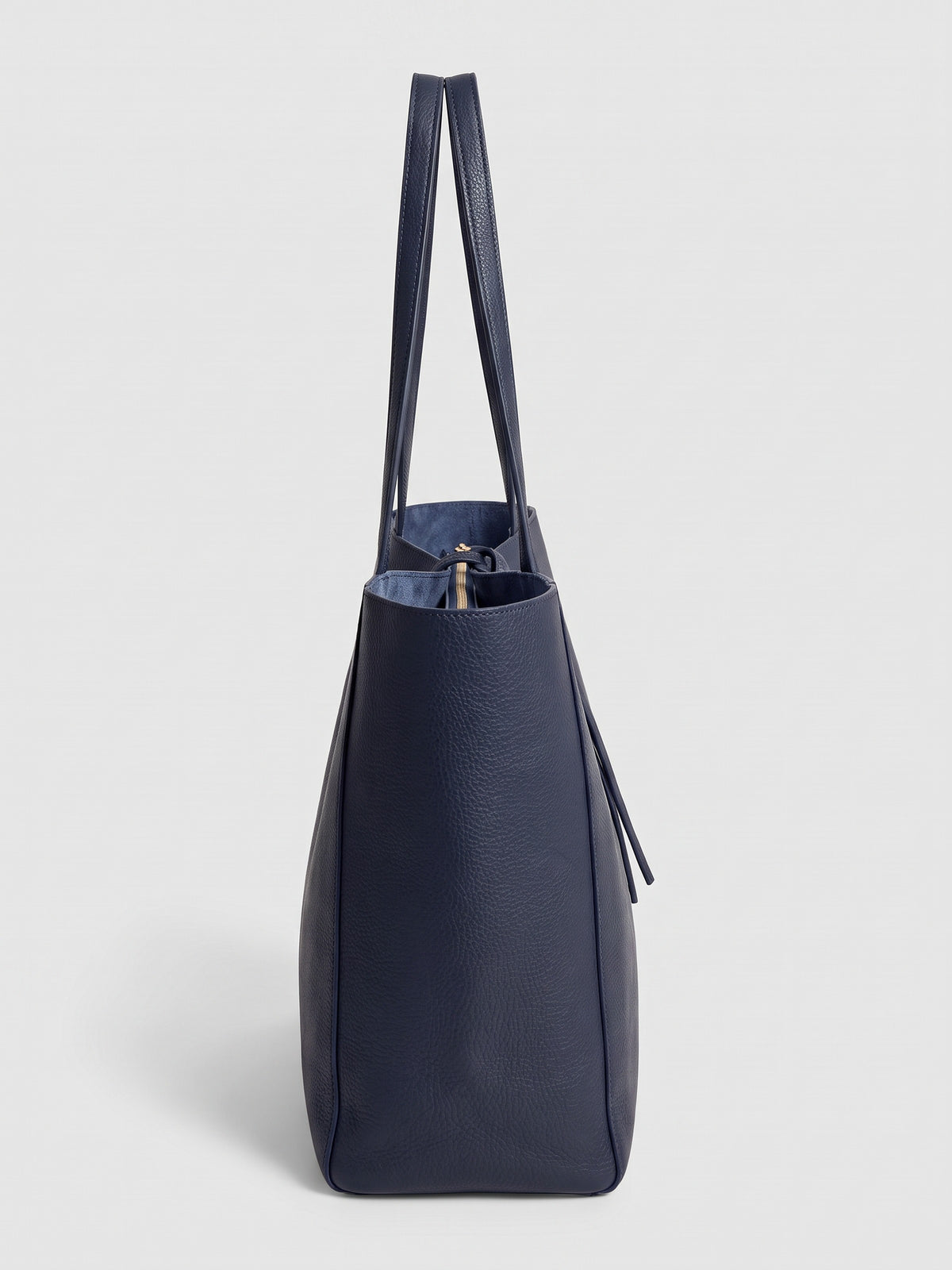 Carlotta oversized leather tote by Clemés in Navy leather, side profile view