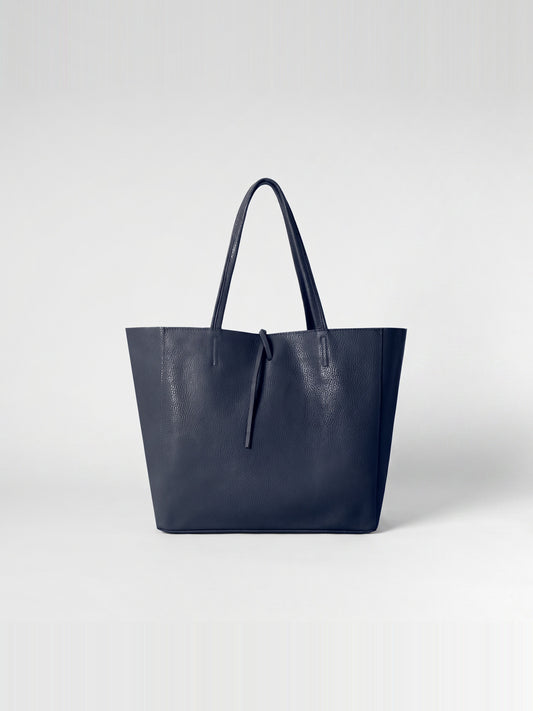 Carlotta oversized leather tote by Clemés in Navy leather, straight front studio view