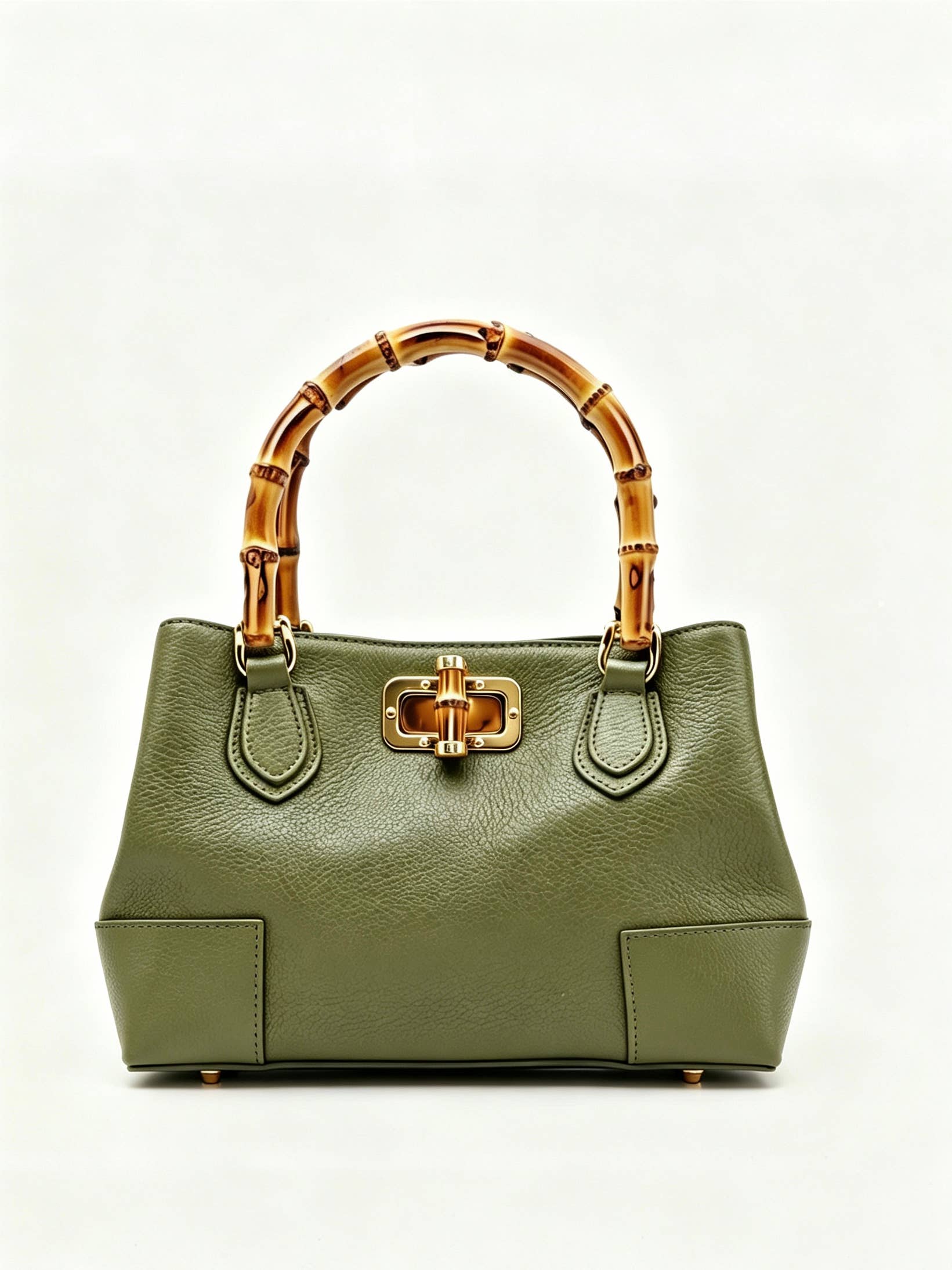 Medium Ginevra bamboo-handle leather bag in Olive by Clemés