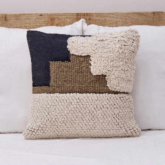 Colour Block Natural Cotton Cushion Cover 50 x 50 cm in navy, brown and cream