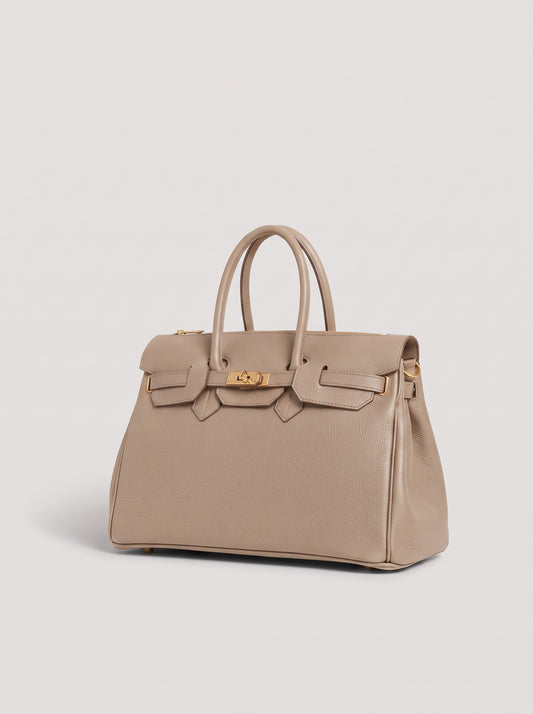 Letizia Light Taupe Calfskin Bag by Clemés – front three-quarter view
