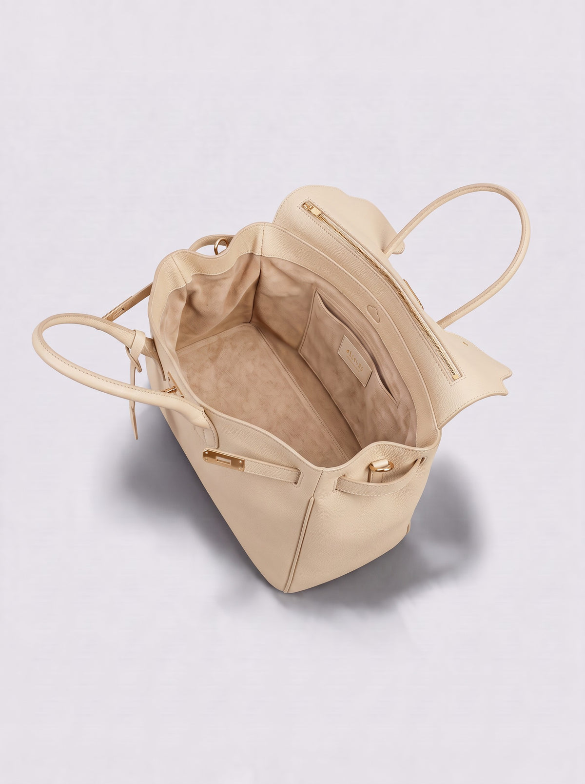 Letizia Oyster Calfskin Bag by Clemés – open top-down view of the interior