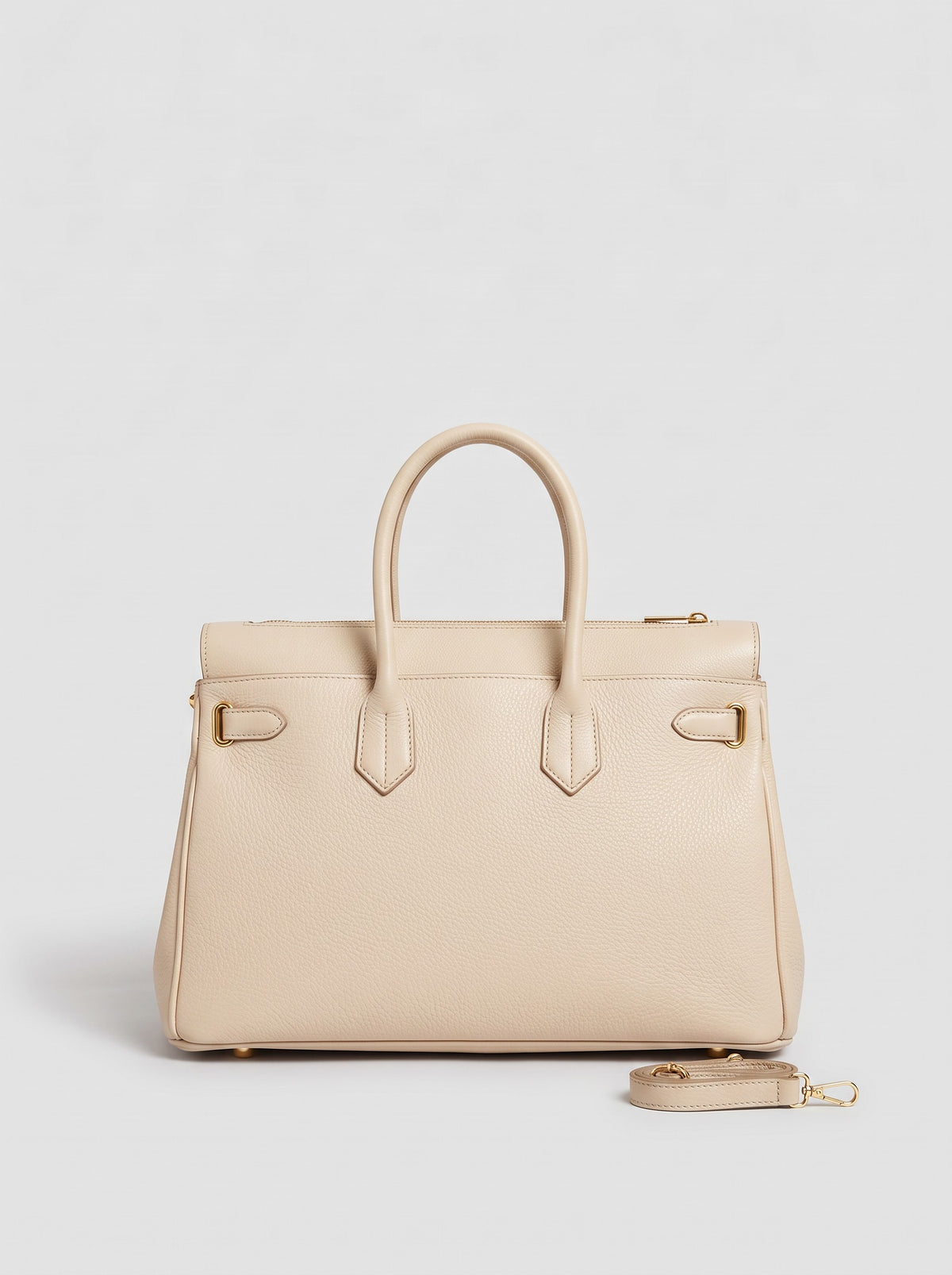 Letizia Oyster Calfskin Bag by Clemés – front view with strap beside the bag