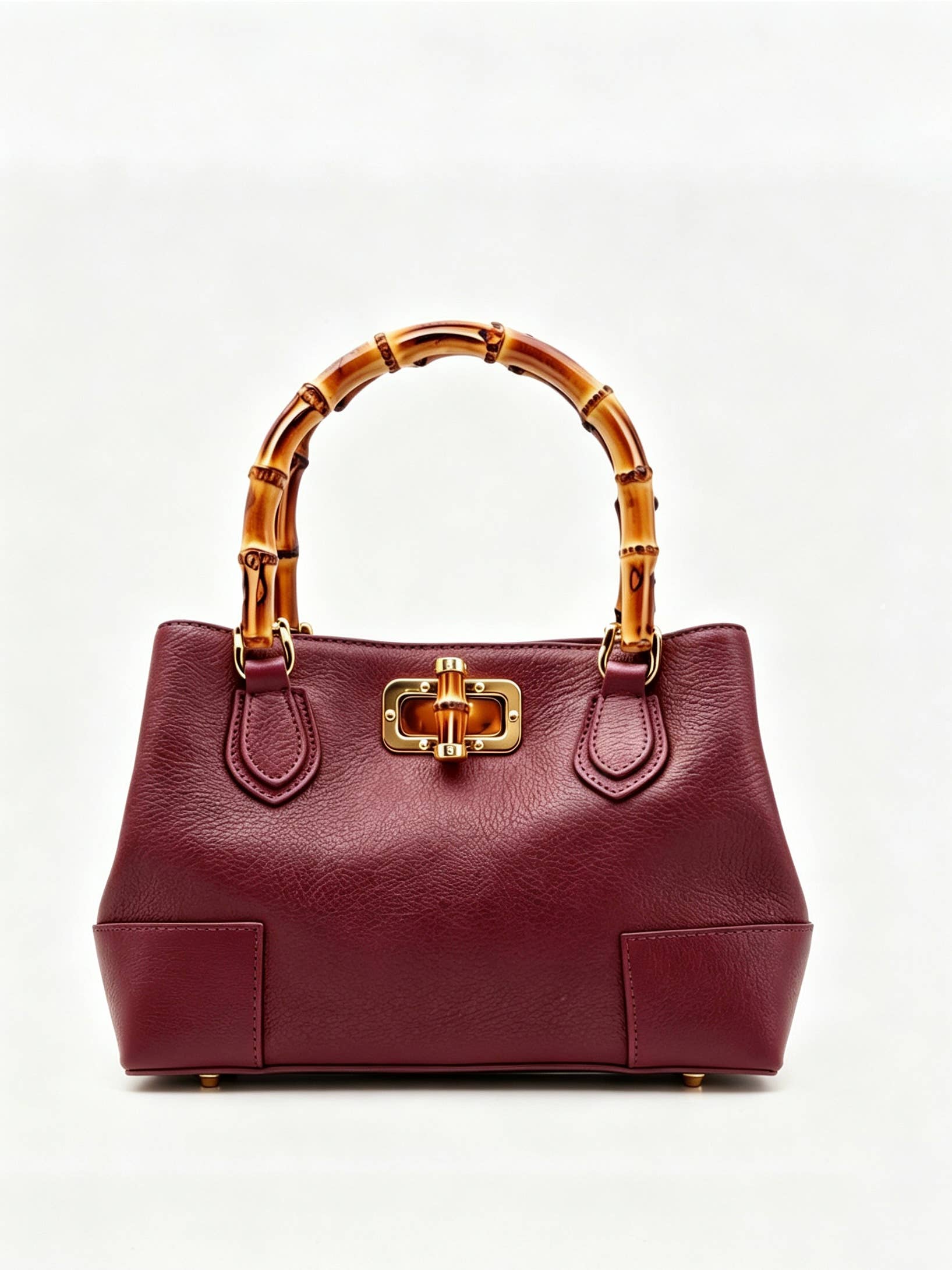 Medium Ginevra bamboo-handle leather bag in Burgundy by Clemés