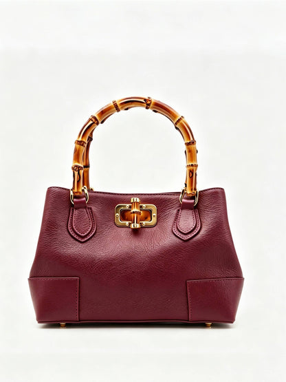 Medium Ginevra bamboo-handle leather bag in Burgundy by Clemés