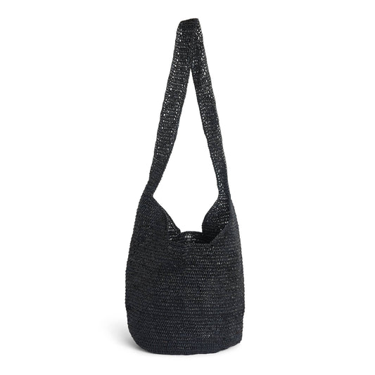 Fleurine Raffia Crossbody Basket by Clemés, Black