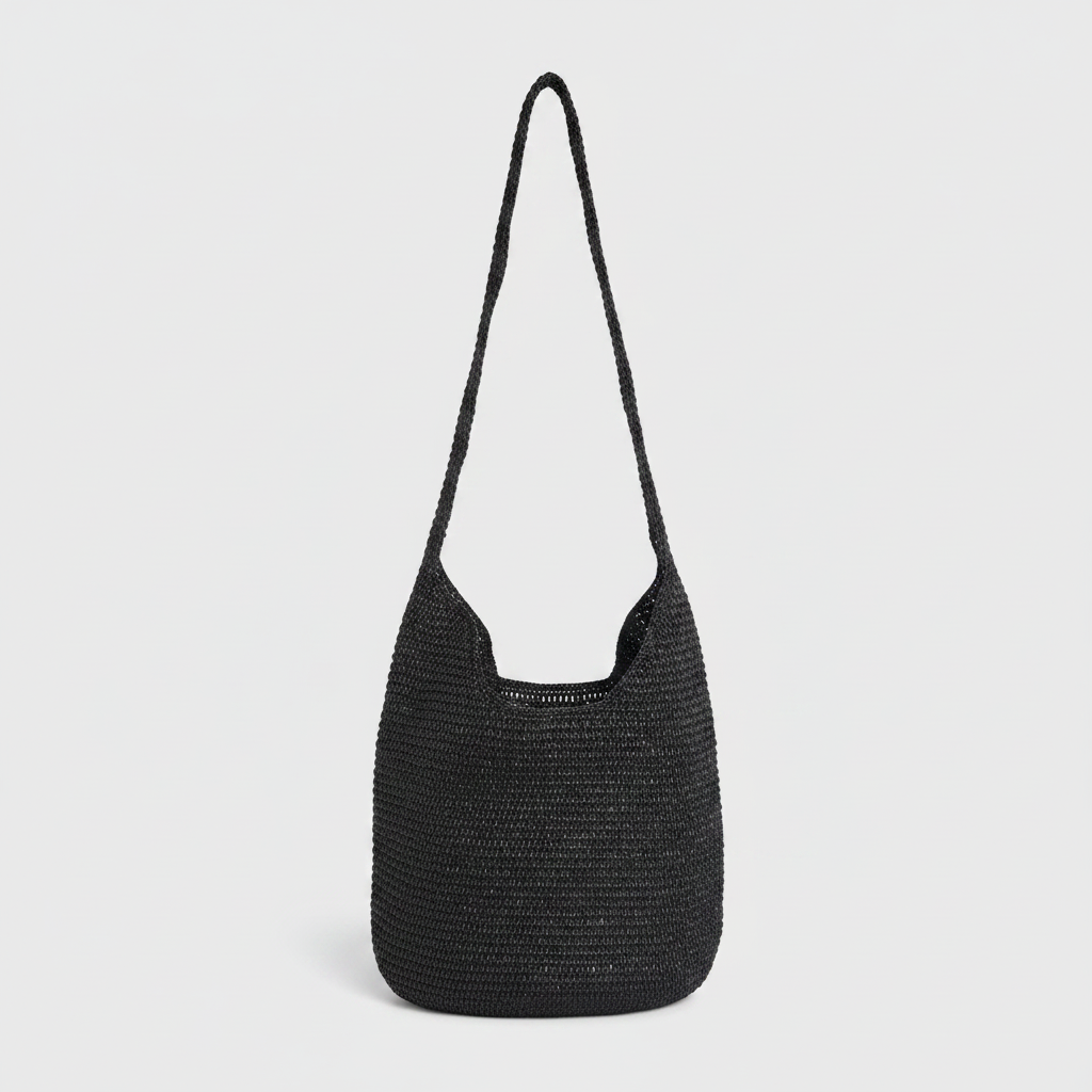 Fleurine Raffia Crossbody Basket by Clemés, Black
