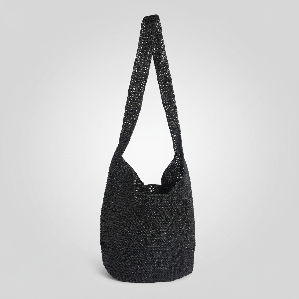 Fleurine Raffia Crossbody Basket by Clemés, Black