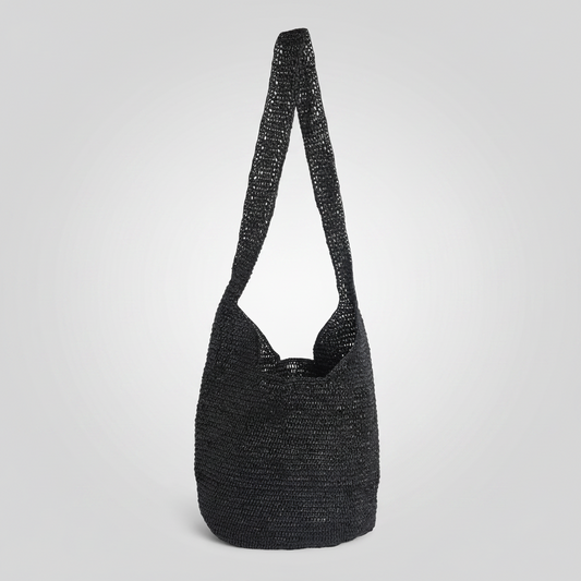 Fleurine Raffia Crossbody Basket by Clemés, Black