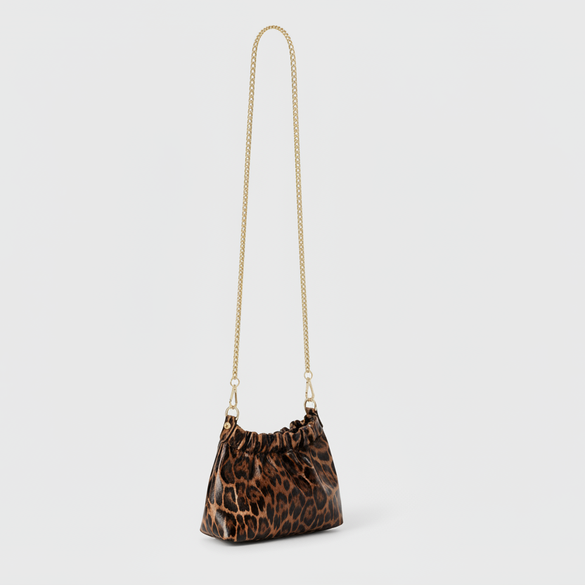 Léopoldine Golden Leopard Leather Crossbody Bag, by Clemés
