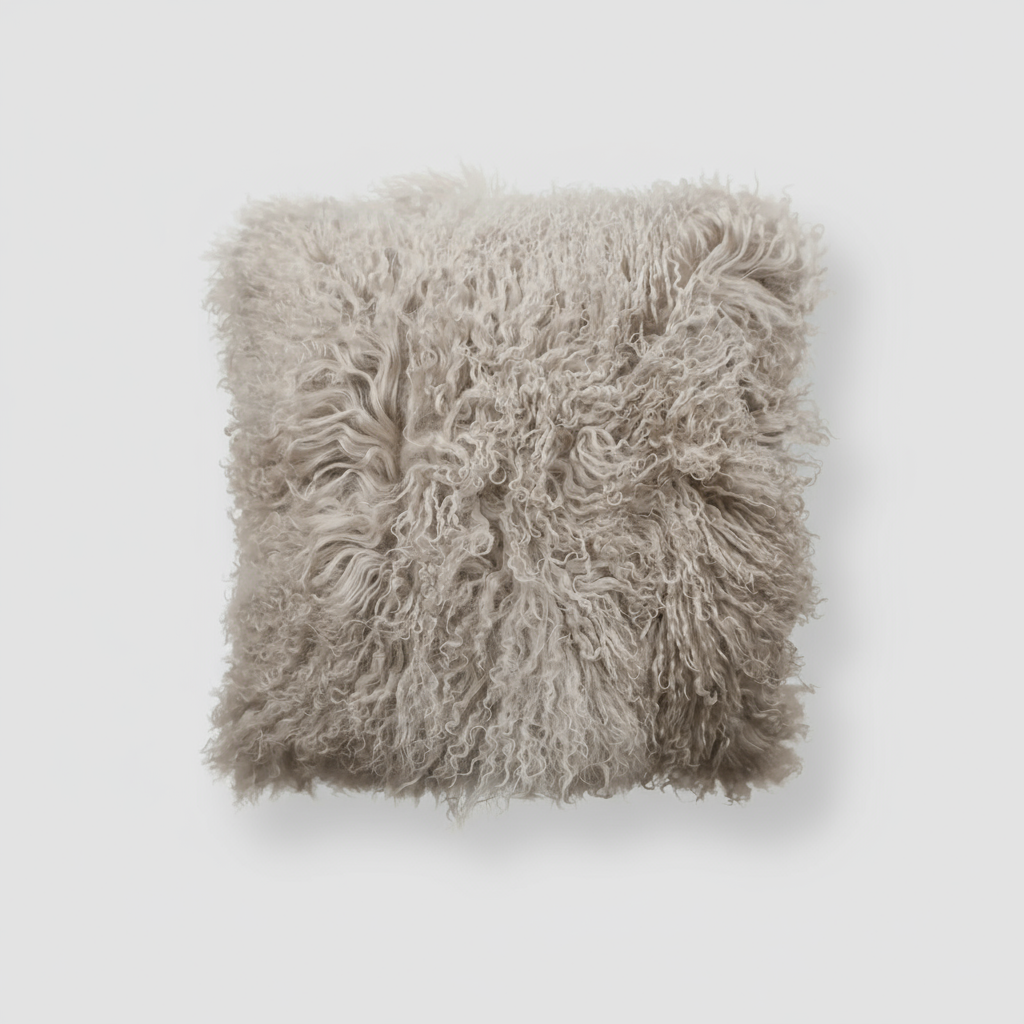 Natural Premium Mongolian Tibetan Sheepskin Cushion, 40 x 40 cm (2 Colours)