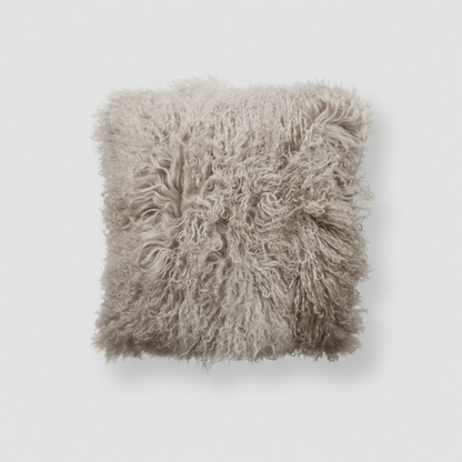 Natural Premium Mongolian Tibetan Sheepskin Cushion, 40 x 40 cm (2 Colours)