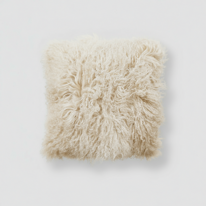 Natural Premium Mongolian Tibetan Sheepskin Cushion, 40 x 40 cm (2 Colours)