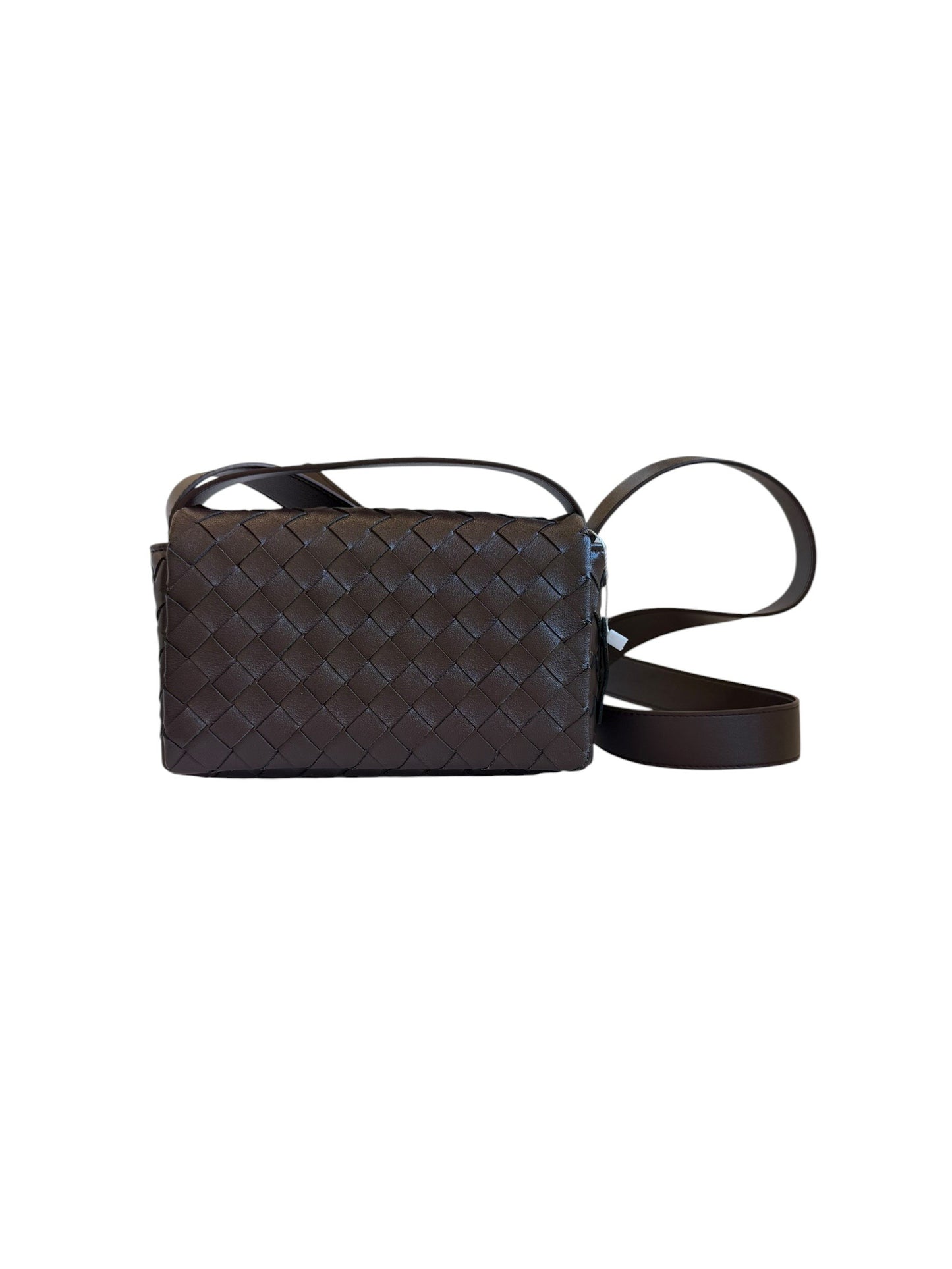 Elettra woven leather crossbody bag by Clemés in Dark Brown with leather shoulder strap