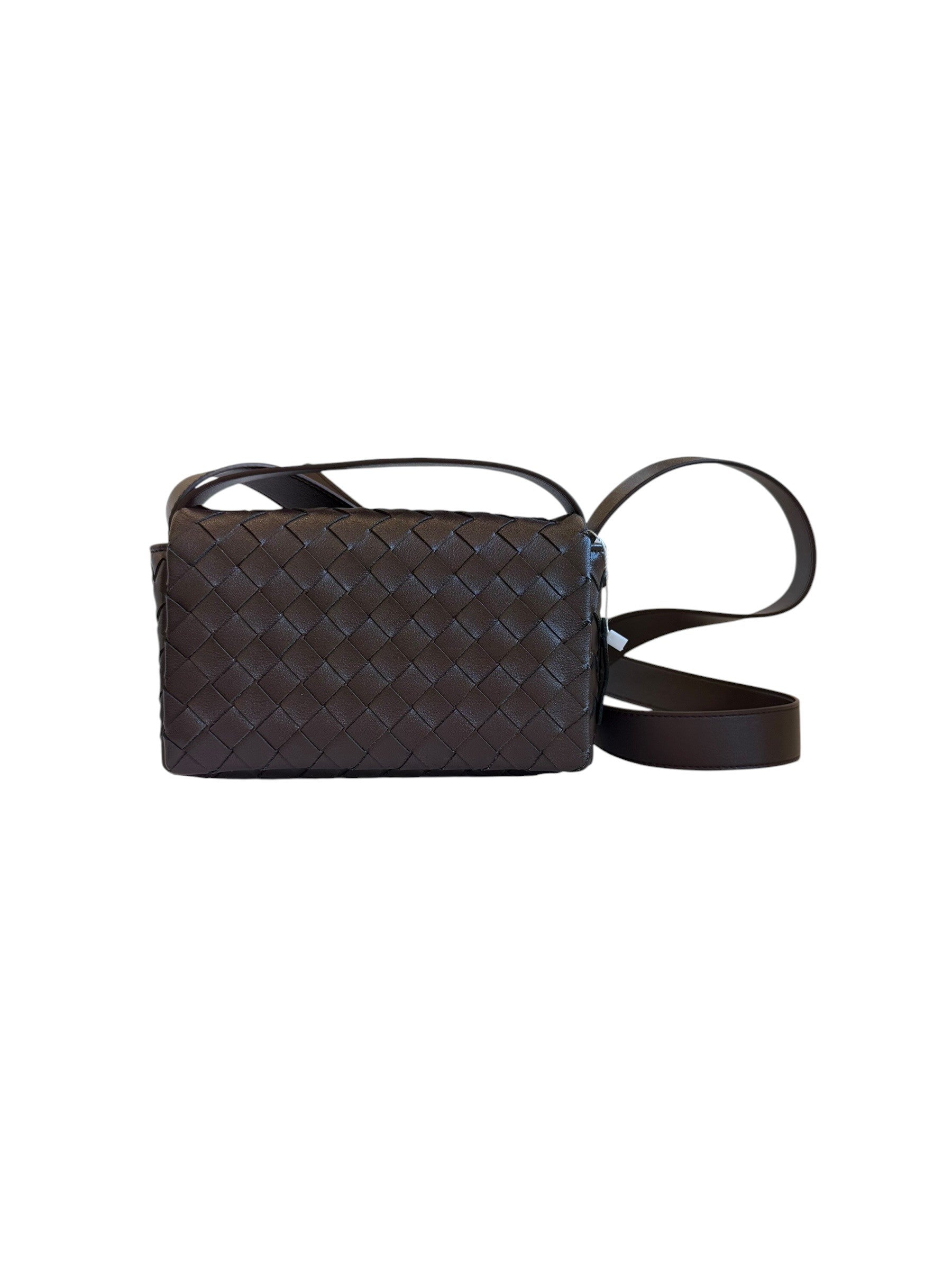 Elettra woven leather crossbody bag by Clemés in Dark Brown with leather shoulder strap