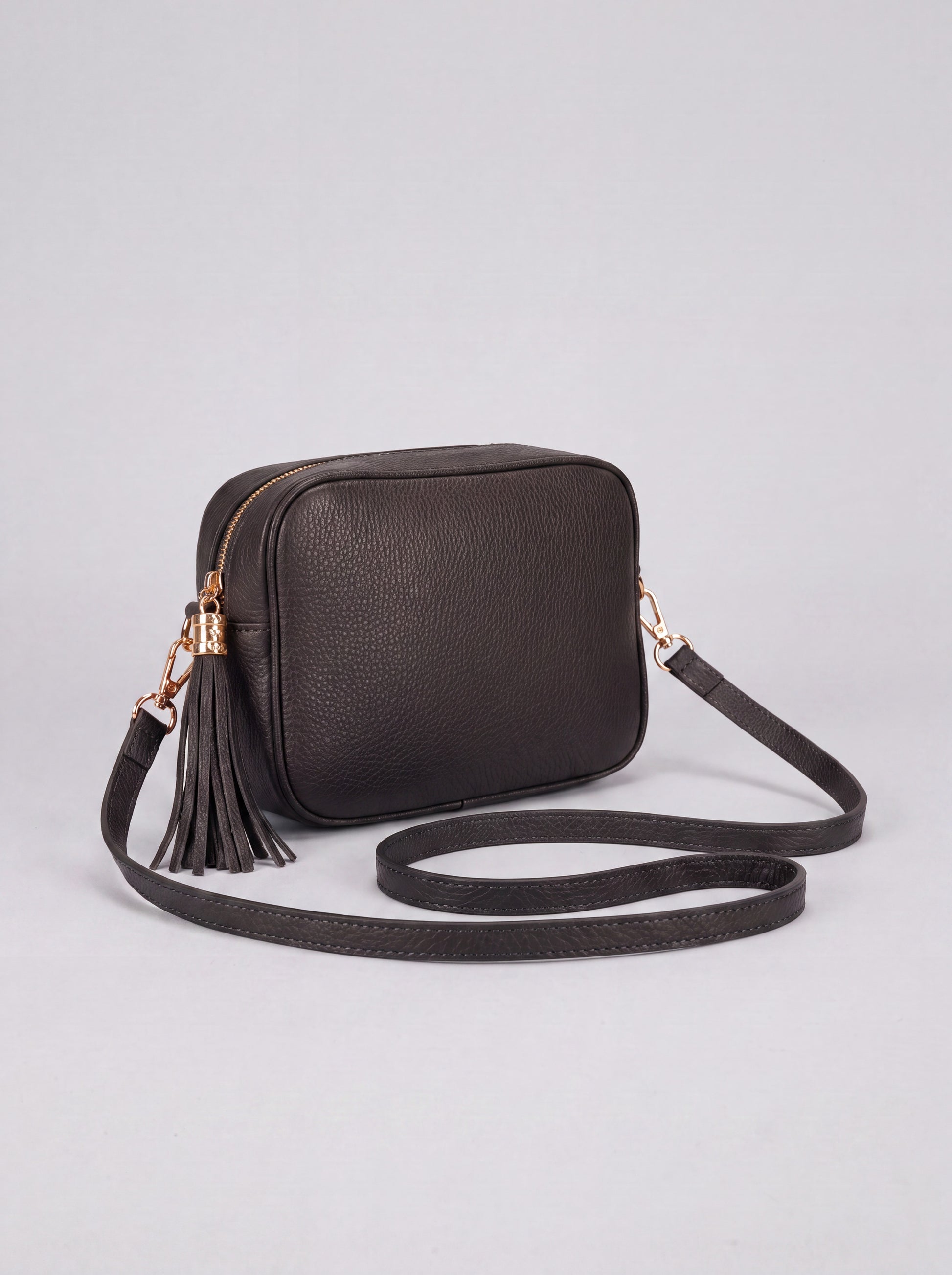 Éloise Leather Tassel Camera Bag by Clemés in Black — studio product photo