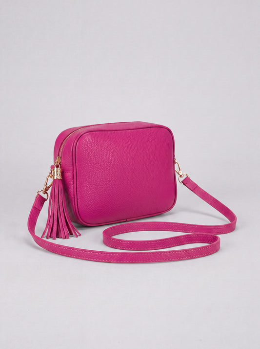 Éloise Leather Tassel Camera Bag by Clemés in Fuchsia — studio product photo