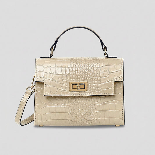 Ivory Margot Croc crossbody bag, studio product photo on grey background