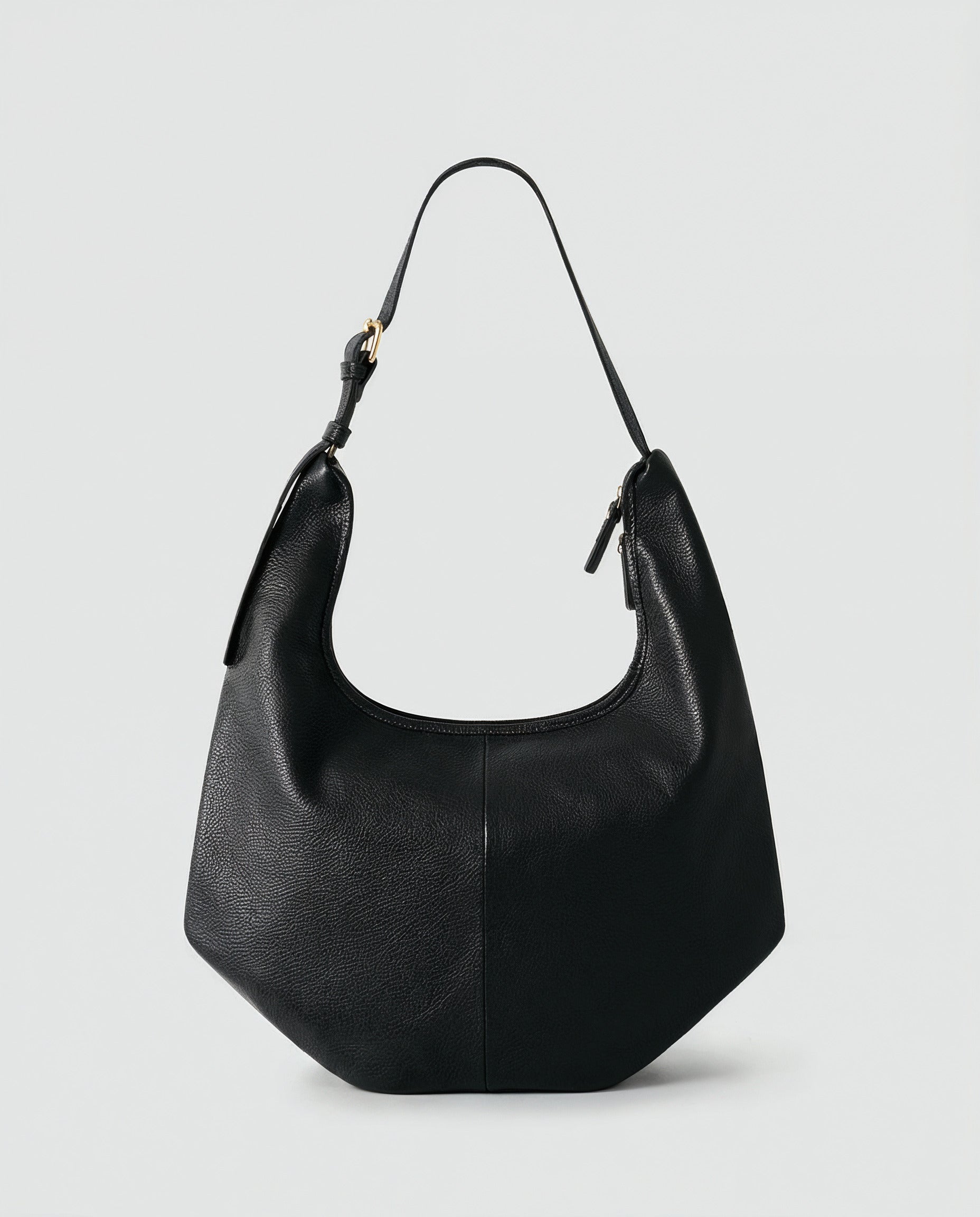 Ludovica leather hobo shoulder bag in black on a light grey studio background