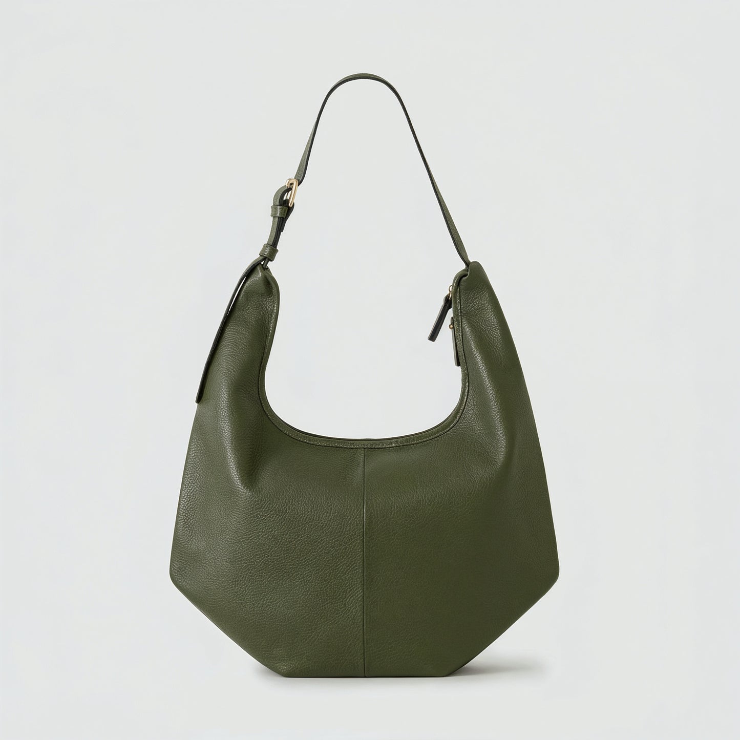 Ludovica leather hobo shoulder bag in dark olive on a light grey studio background