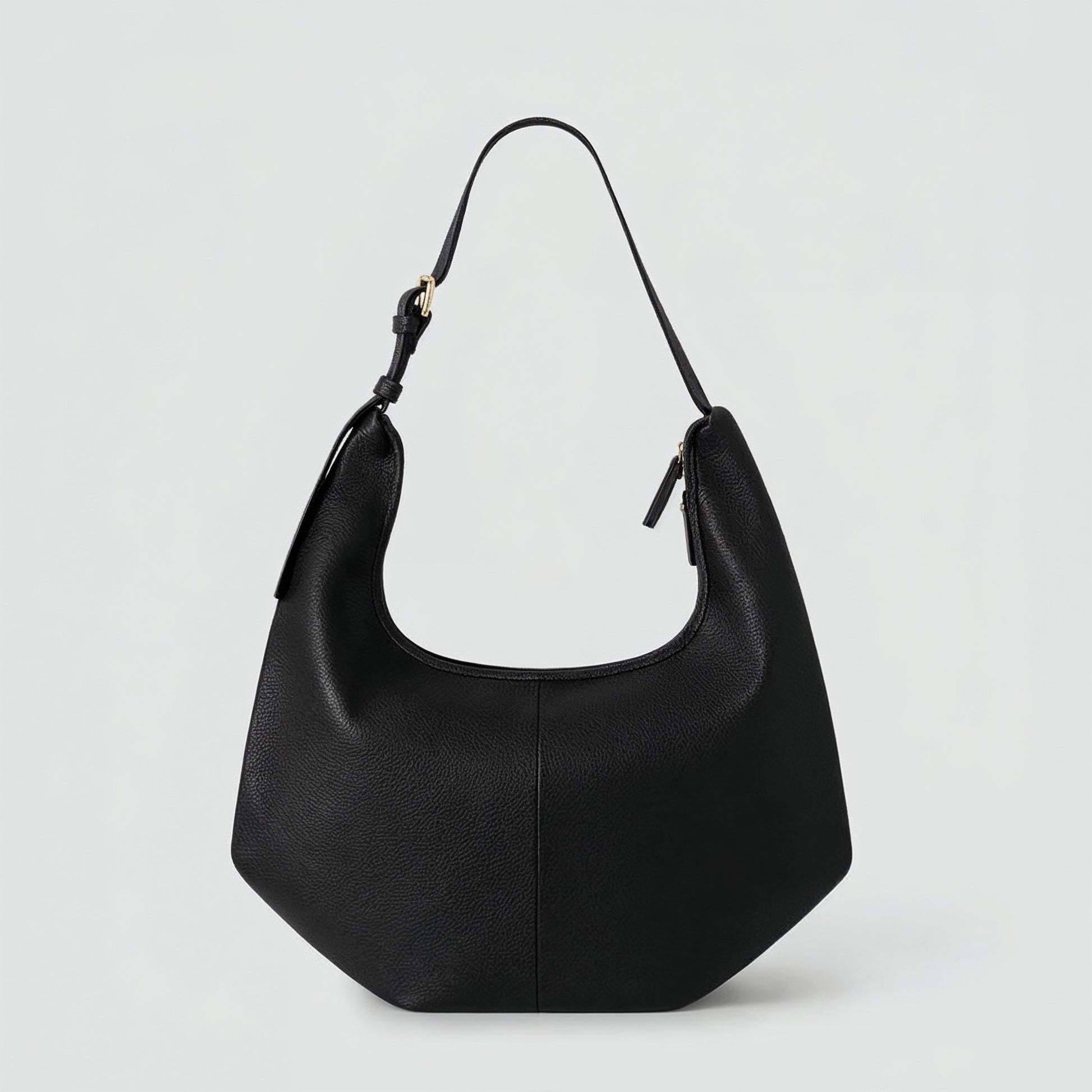 Ludovica leather hobo shoulder bag in black on a light grey studio background