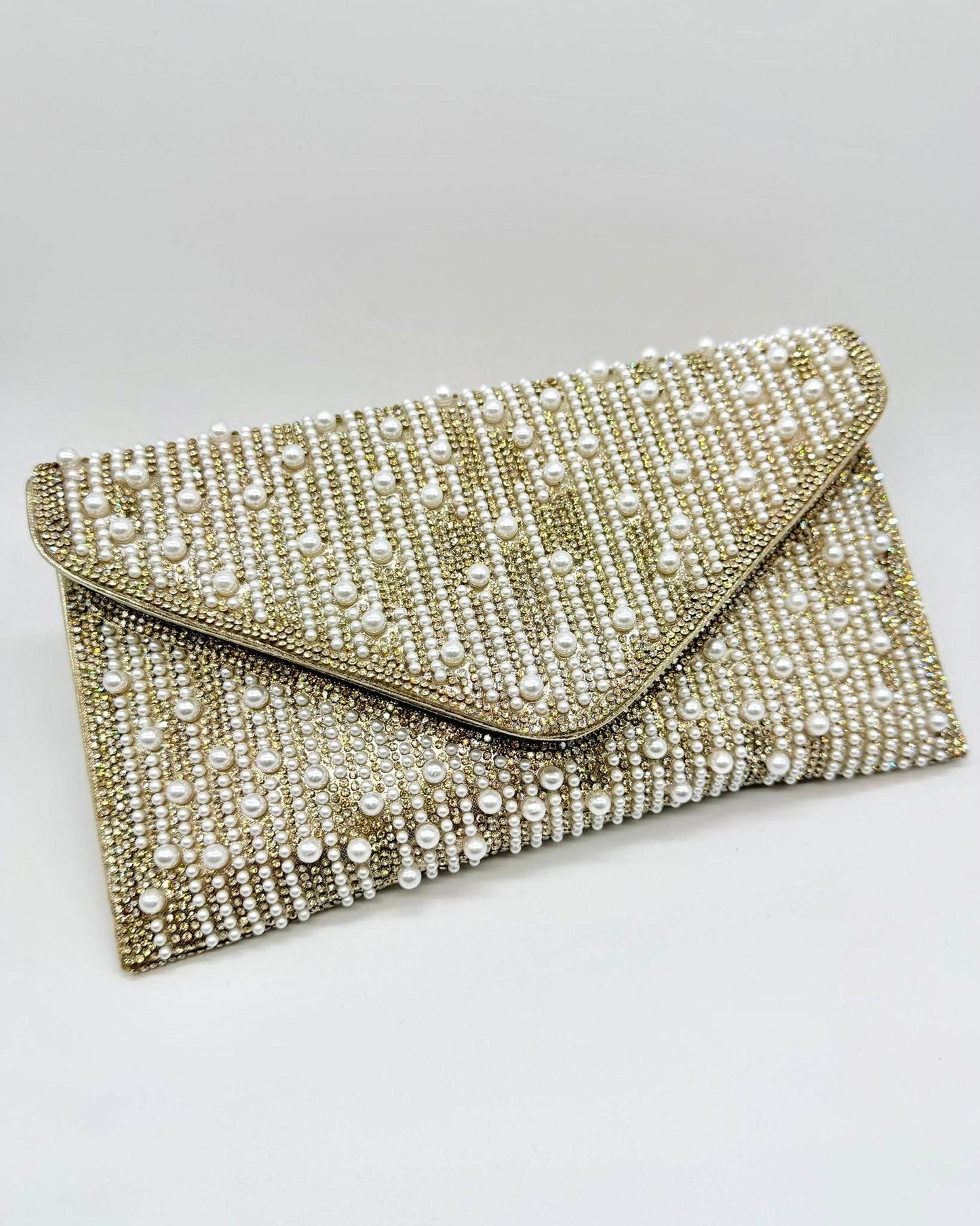 Perlette Pearl & Crystal Envelope Clutch by Clemés