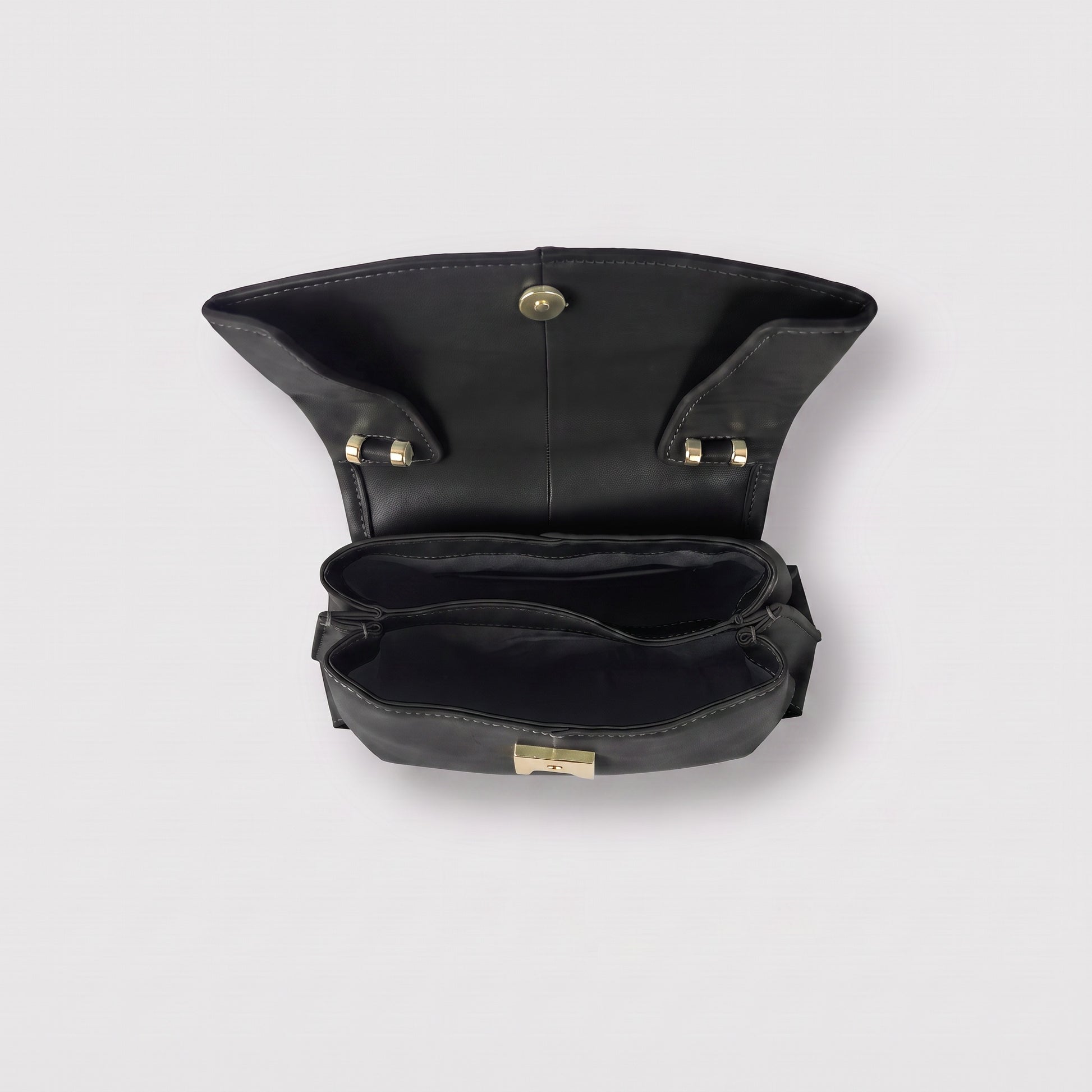Fiorella bag in Black open flat-lay showing tonal interior