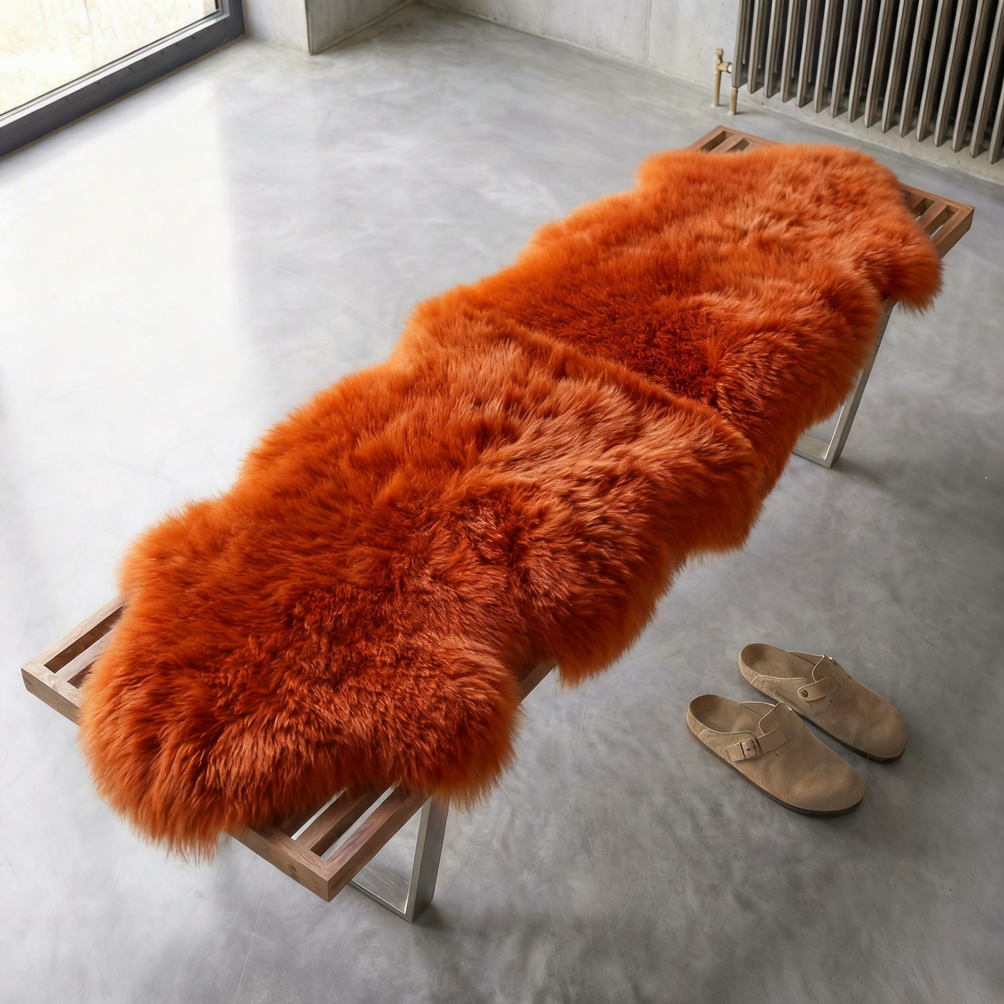 Double New Zealand Sheepskin Rug & Throw, W65 x L180 cm, Tangerine