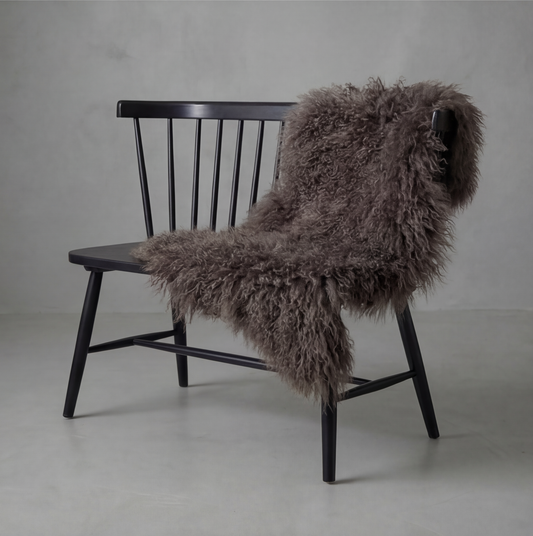 Natural Premium Tibetan Mongolian Sheepskin Rug/Throw, Single, Large (L95 x W60 cm), Dark Taupe