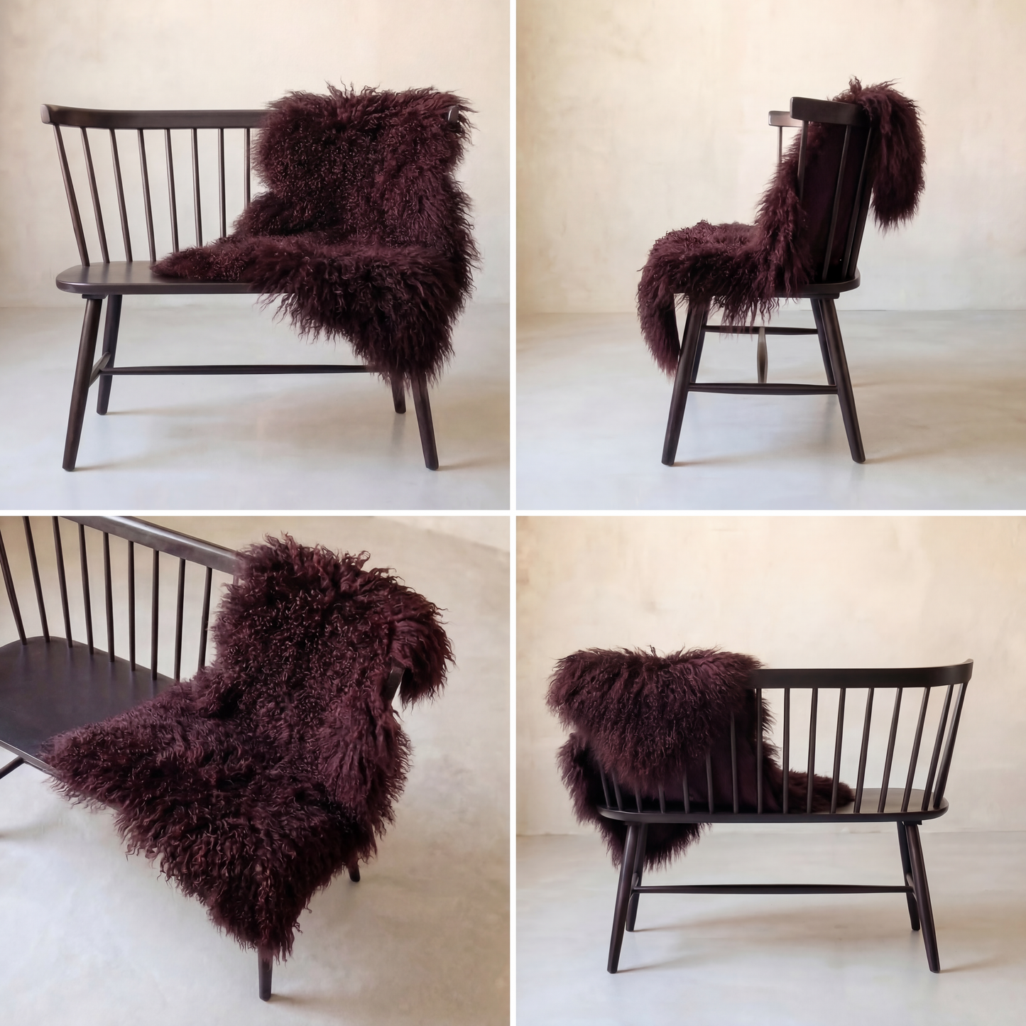 Natural Premium Tibetan Mongolian Sheepskin Rug/Throw, Single, Large (L95 x W60 cm), Aubergine