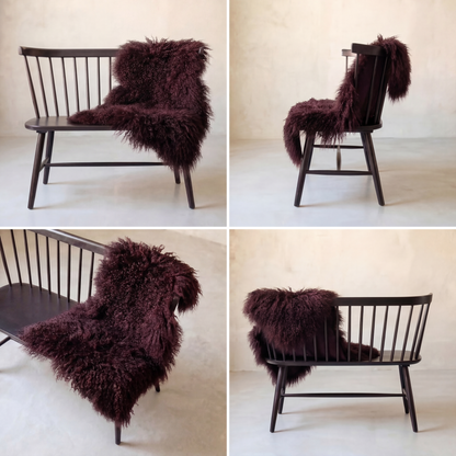 Natural Premium Tibetan Mongolian Sheepskin Rug/Throw, Single, Large (L95 x W60 cm), Aubergine