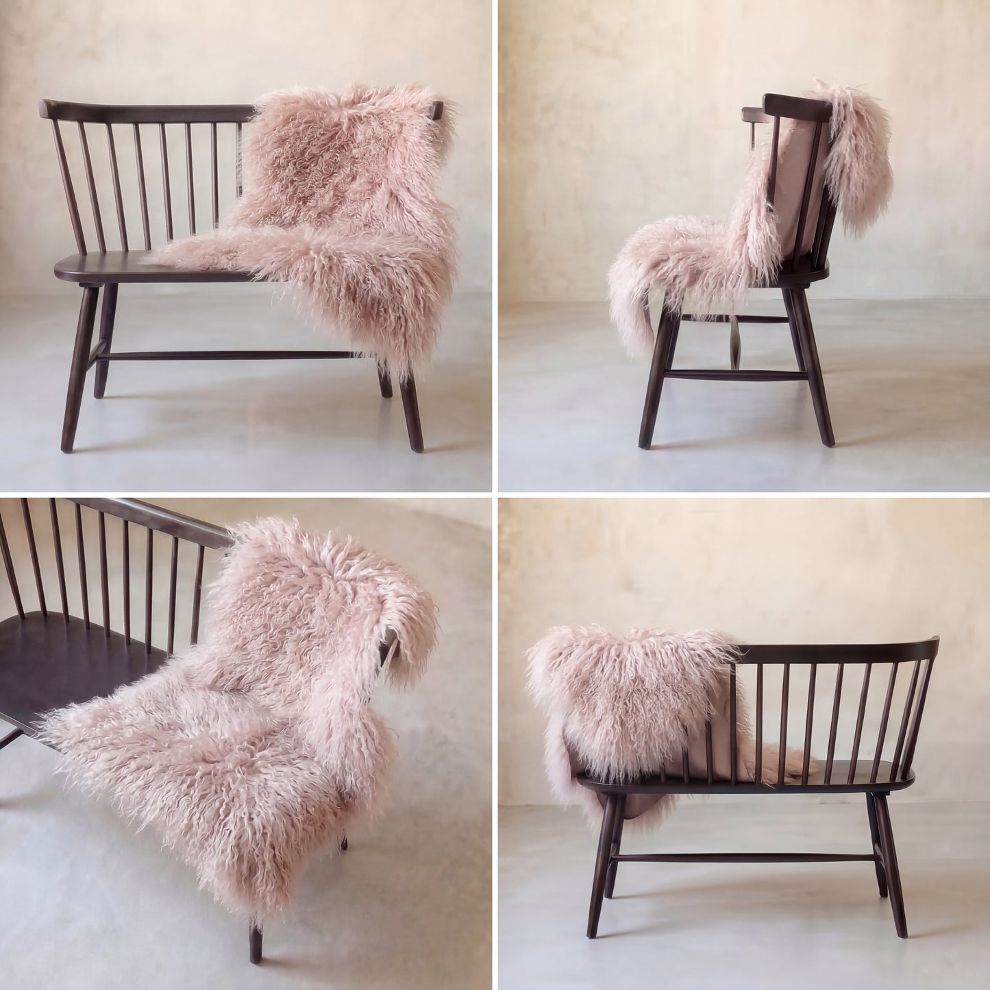 Natural Premium Tibetan Mongolian Sheepskin Rug/Throw, Single, Large (L95 x W60 cm), Dusty Rose