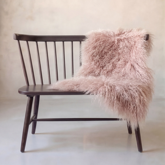 Natural Premium Tibetan Mongolian Sheepskin Rug/Throw, Single, Large (L95 x W60 cm), Dusty Rose