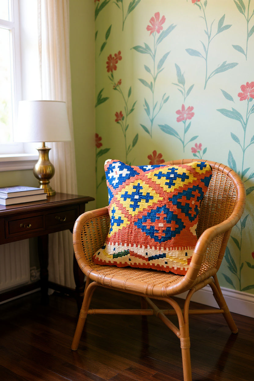 Turkish Kilim Vintage Cushion Cover - 42 x 40 cm