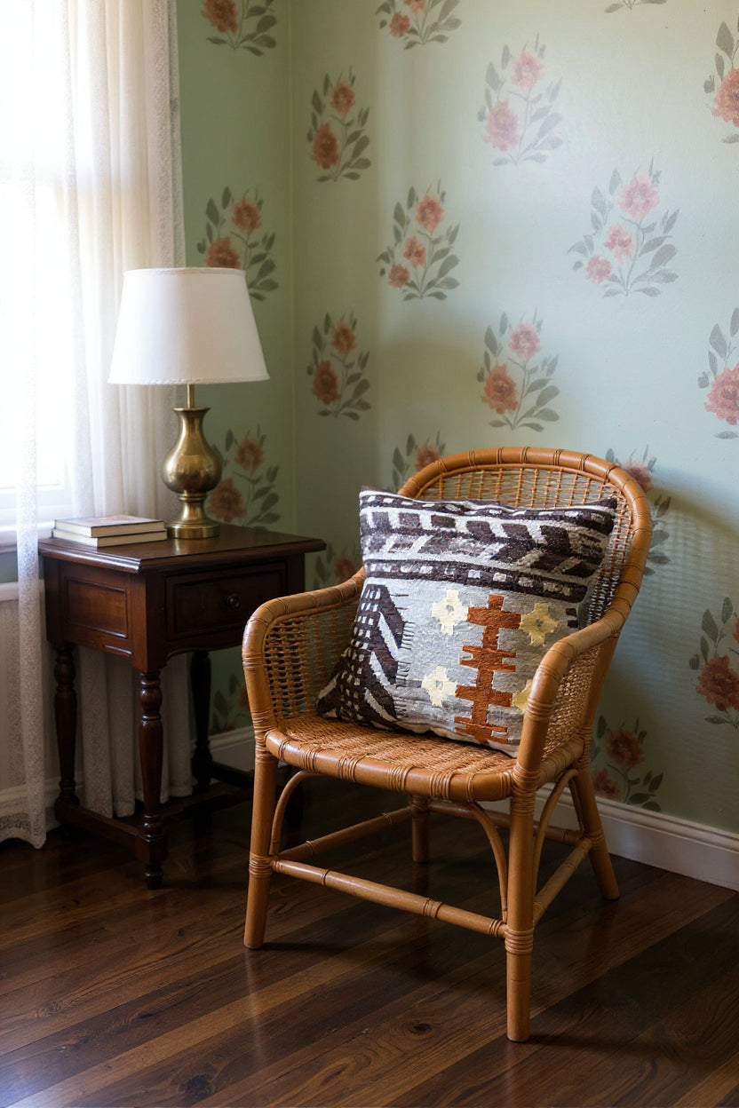 Turkish Kilim Vintage Cushion Cover - 40 x 40 cm