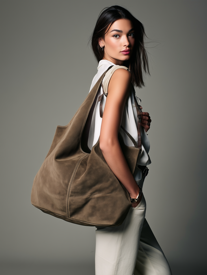 Giannina Suede Leather Shoulder Tote Bag With Internal Pouch by Clemés (7 Colours)