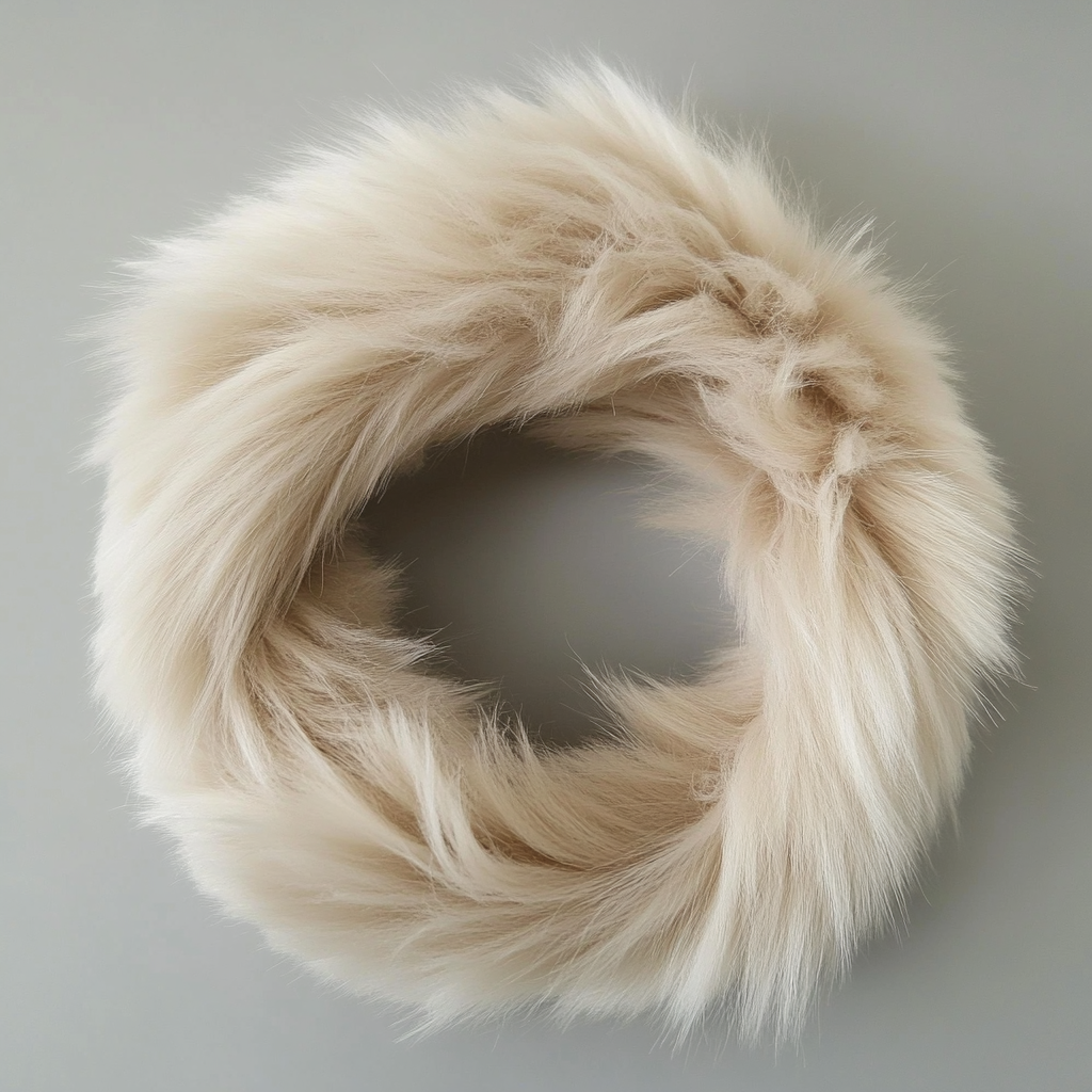 Long wool sheepskin headband in Ivory, shown flat from above