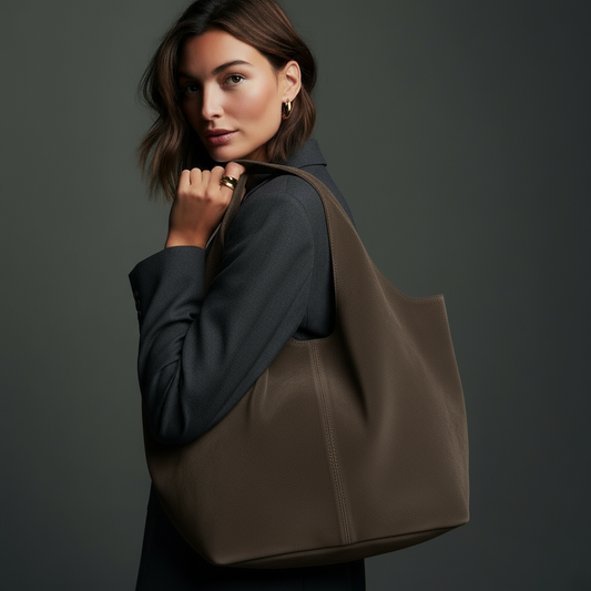 Giannina Suede Leather Shoulder Tote Bag With Internal Pouch by Clemés (Taupe)