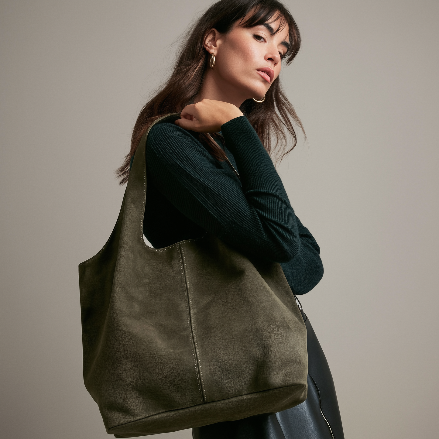 Giannina Suede Leather Shoulder Tote Bag With Internal Pouch by Clemés (4 Colours)