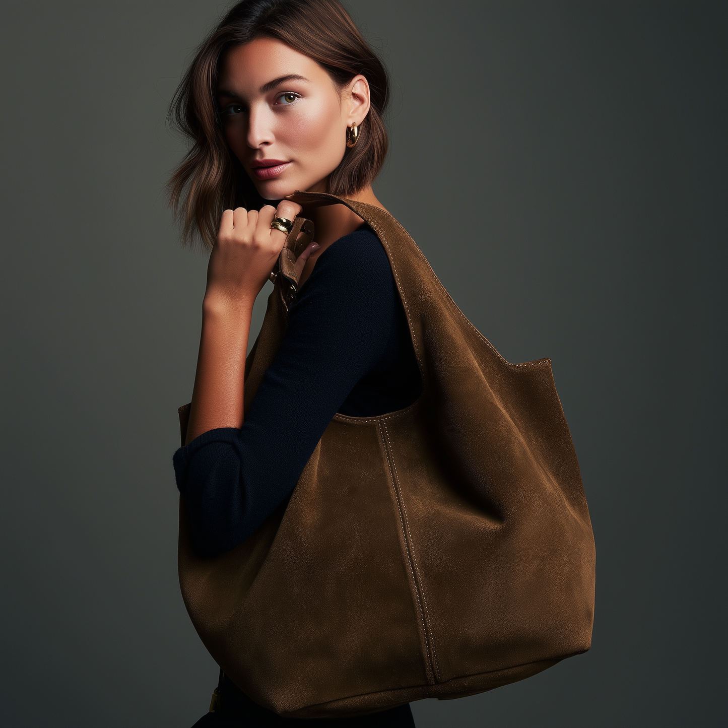 Giannina Suede Leather Shoulder Tote Bag With Internal Pouch by Clemés (4 Colours)